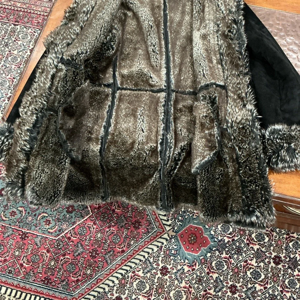 LNR Penny Lane Style Real Suede Leather, Faux Fur Coat, Black, XL, EUC - Picture 7 of 11